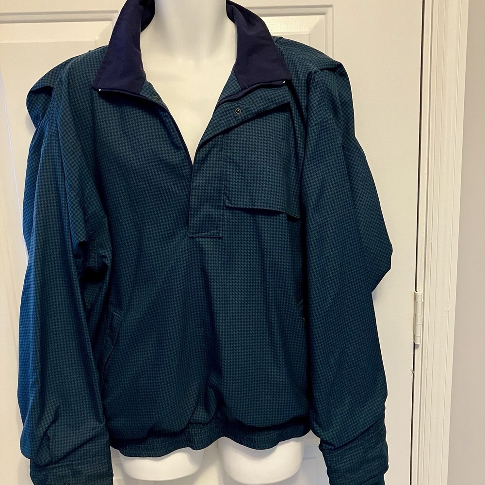 Zero Restriction Large Men's Green Blue 1/4 Zip Pullover Golf Jacket Plaid Shirt